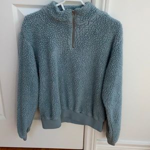 blue quarter zip fluffy sweatshirt